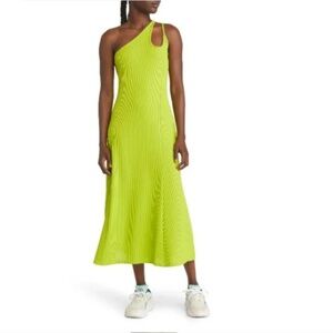 Topshop | Neon Green One-Shoulder Ribbed Midi Dress S